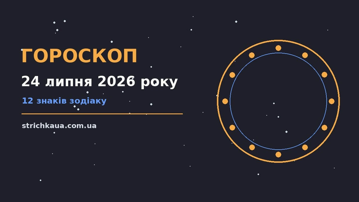 Зодіакальні знаки на тлі вечірнього неба, гороскоп на 24 липня 2026 року