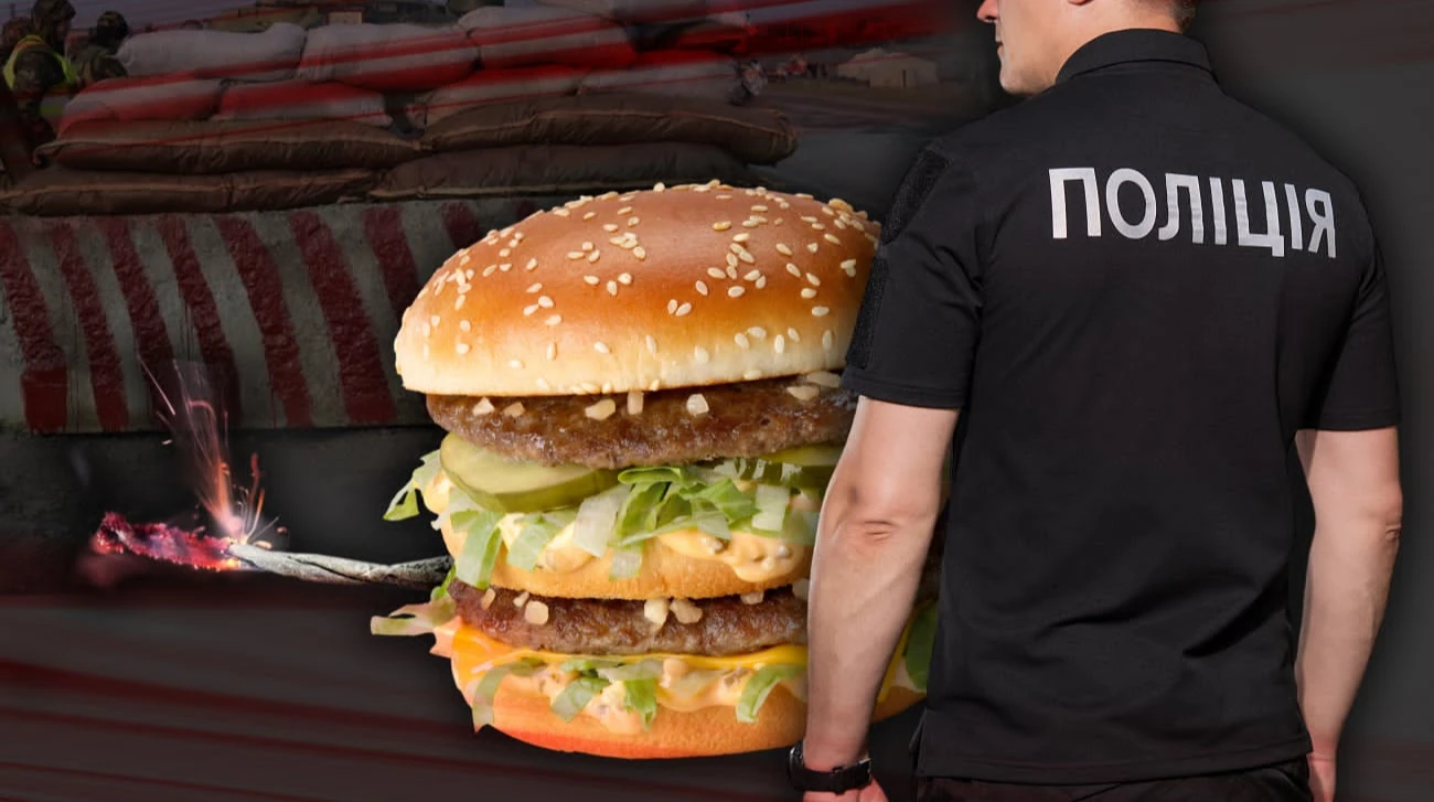 Пакунок McDonald's, під бургер у якому була замаскована саморобна вибухівка, на блоці посту в Чернігові