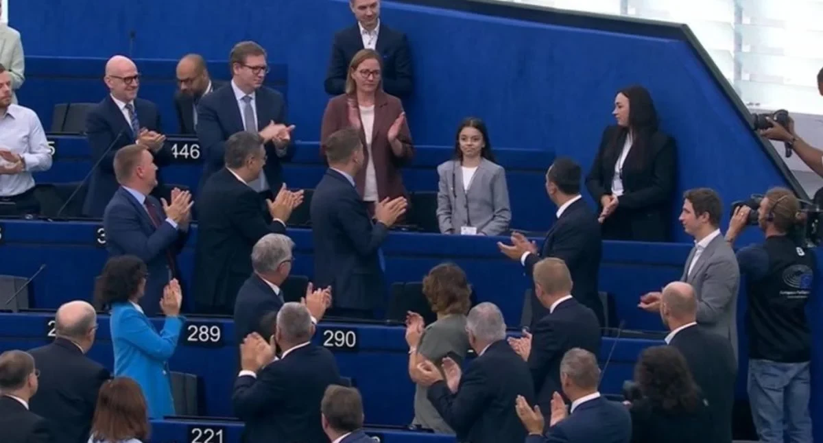 Олександра Паскаль у сесійній залі Європарламенту у Страсбурзі під час звернення про стан Європейського Союзу
